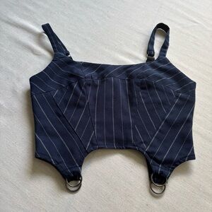 Urban Outfitters O-Ring Pinstripe Corset Vest Navy Blue Size S